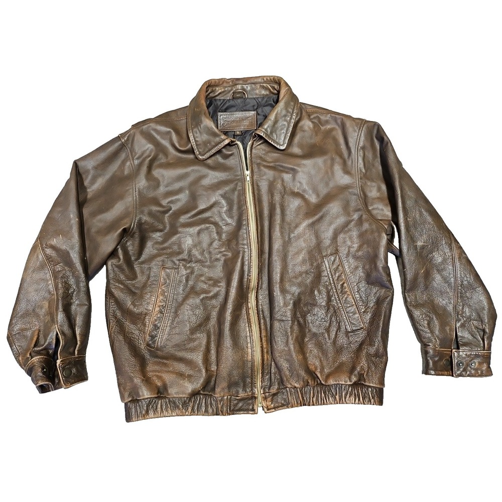St. John's Bay Dark Brown‎ Leather Bomber Jacket size XL